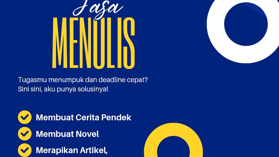 Jasa Penulis Artikel Berkualitas dan Bergaransi - Jasa Menulis Cerpen, Novel, dan merapikan Artikel, Makalah, dan Proposal.