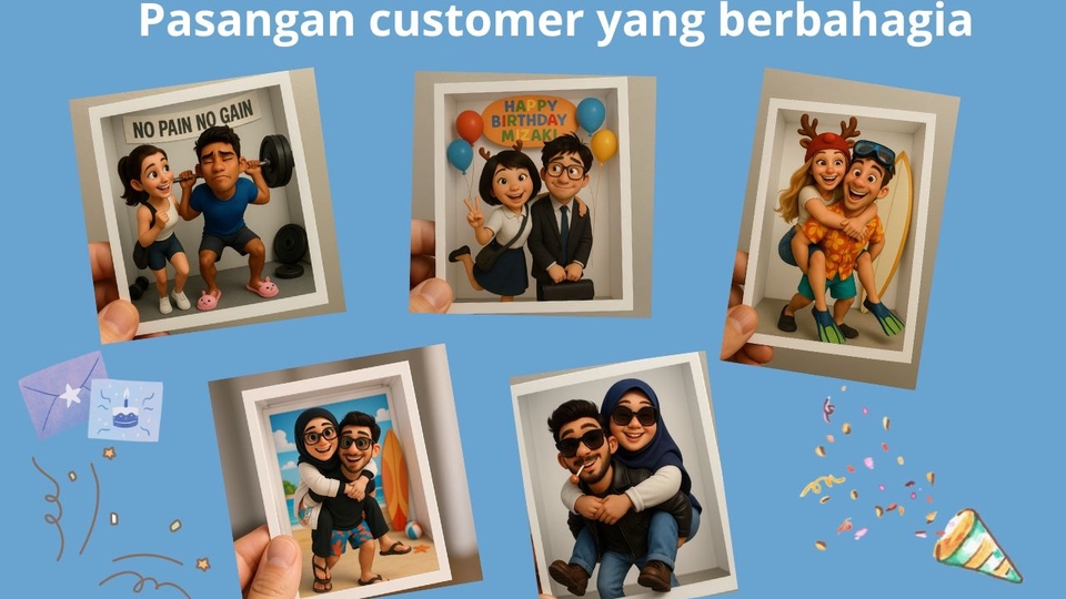 Jasa Pembuatan Karikatur Digital dan Manual - Edit Foto Couple Jadi Karakter 3D Pixar dengan Konsep Photobooth