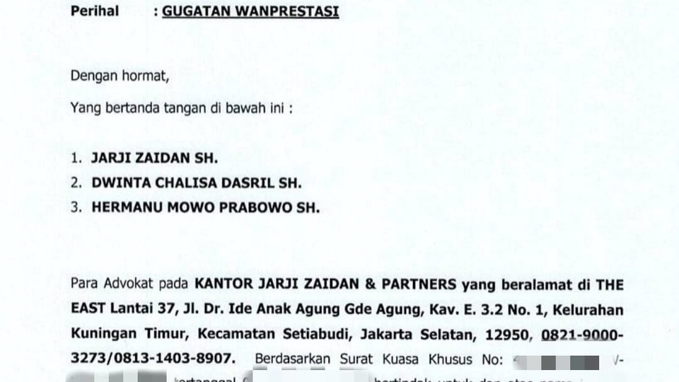 Hukum - PERJANJIAN, SOMASI, REVIEW (DRAFTING), LEGAL OPINI, KONSULTASI KORPORASI & LITIGASI - 12