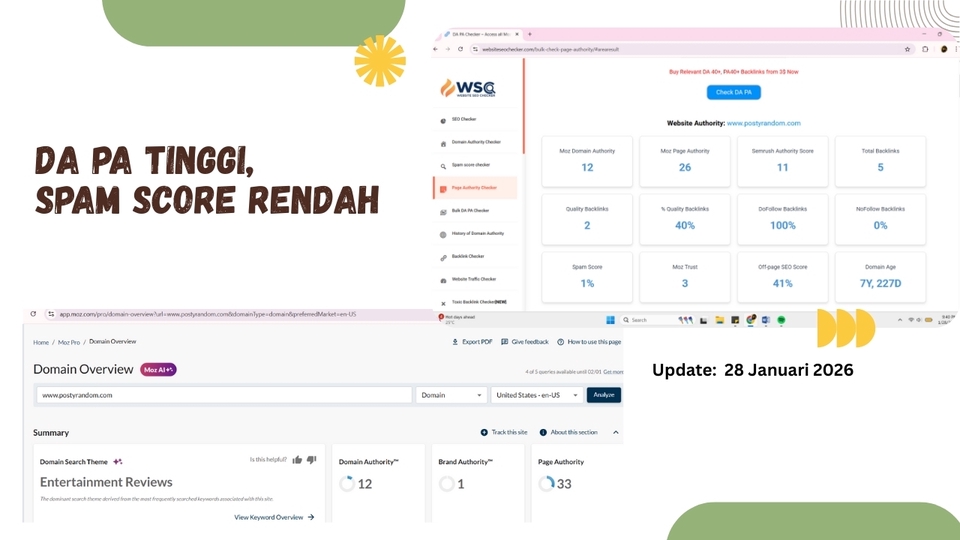 DA PA tinggi dan spam score rendah