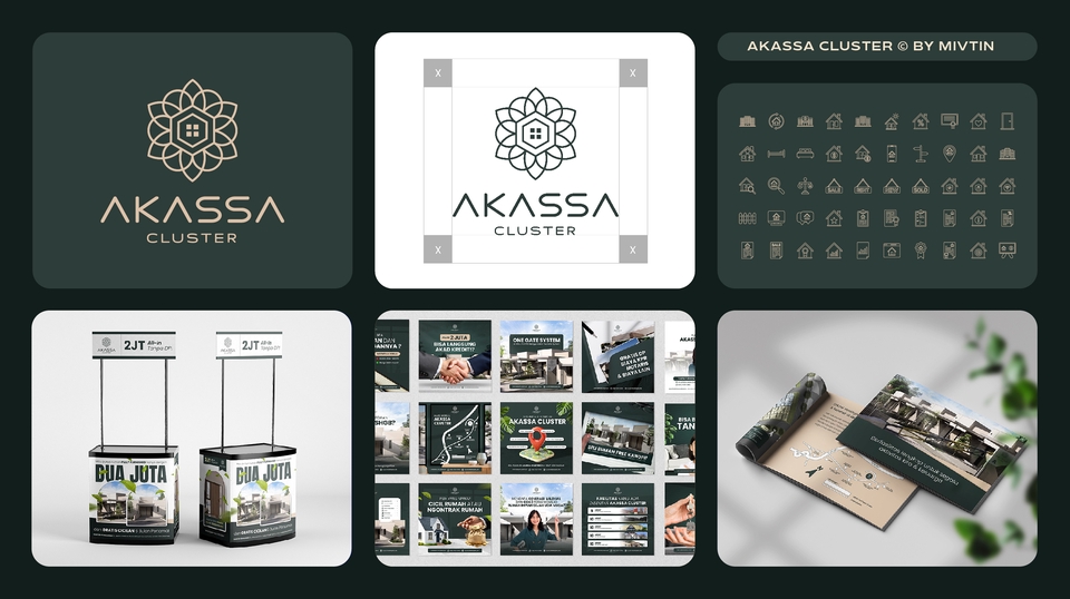 Logo branding cluster properti, style minimalis beserta social media design, company profile