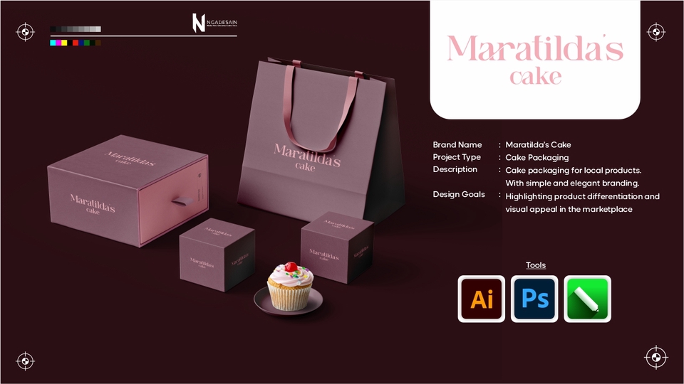 Kemasan elegan untuk cake premium, tampil menarik dan siap jual di toko modern.