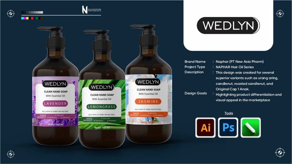 Kemasan bold dan maskulin, tampil eksklusif untuk produk pria premium.