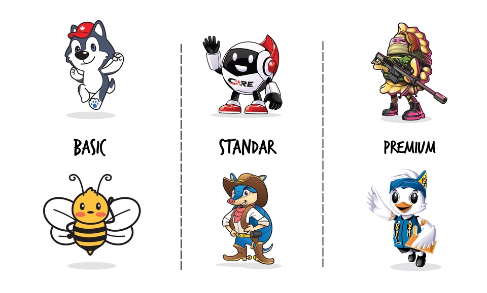Jasa desain karakter kartun, desain maskot lucu, karakter hewan lucu, desain karakter game.