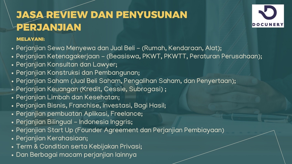 null - Pembuatan & Review Dokumen Hukum: Perjanjian, MOU, Addendum, NDA - Cepat & Profesional