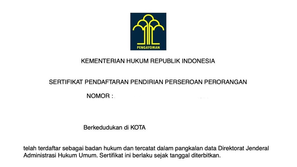 Pendirian Usaha - Jasa Pendirian, Pengurusan dan Perubahan Perseroan Perorangan (PT Perorangan) AHU - 3