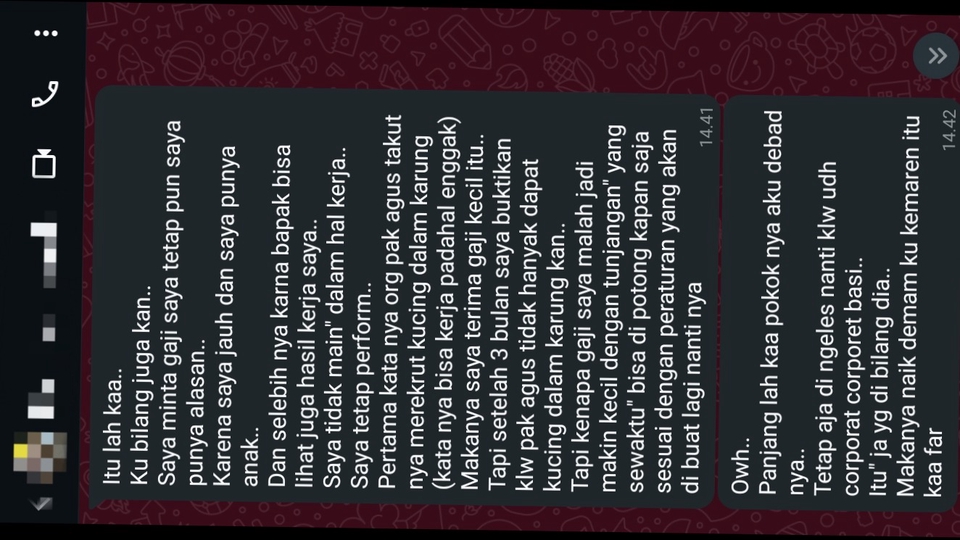 Berikut Salah satu contoh curhat, Salah satu klien yang mengeluarkan keluh kesah ditempat kerjanya