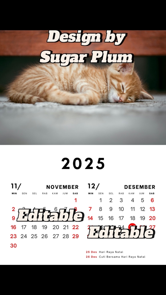 Template kalender kucing estetik siap cetak