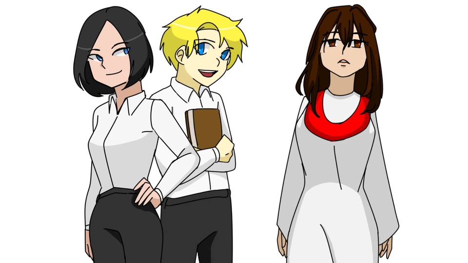 Desain karakter dengan style anime, desain simple, dan penuh warna