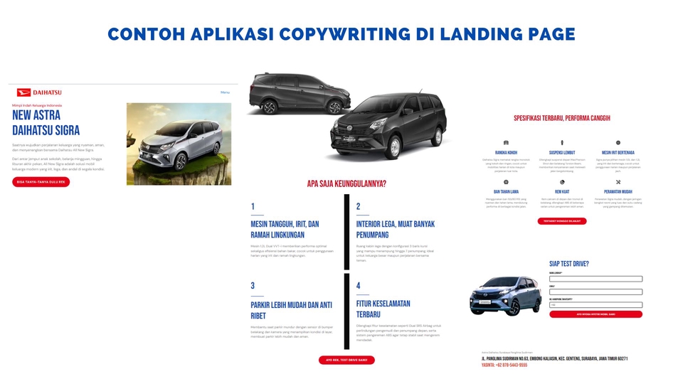contoh aplikasi copywriting di landing page astra daihatsu