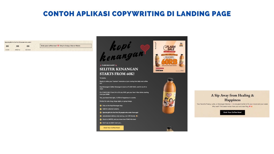 contoh aplikasi copywriting di landing page kopi kenangan