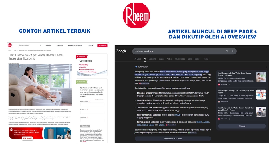 Portofolio Penulisan Konten SEO home living untuk website Rheem.