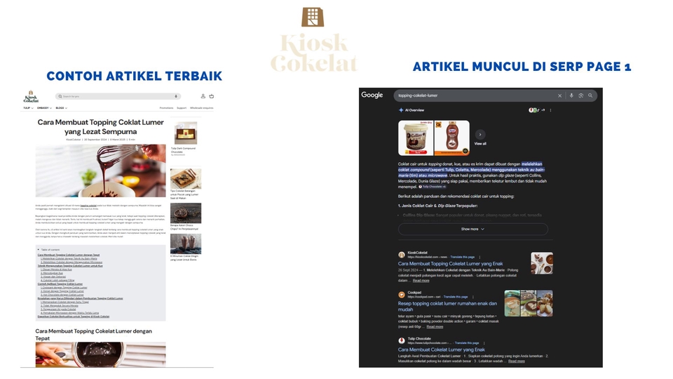 Portofolio Penulisan Konten SEO food and beverage untuk website Kiosk Cokelat.
