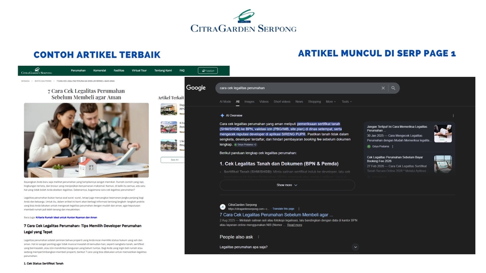 Portofolio Penulisan Konten SEO Property untuk website CitraGarden Serpong.