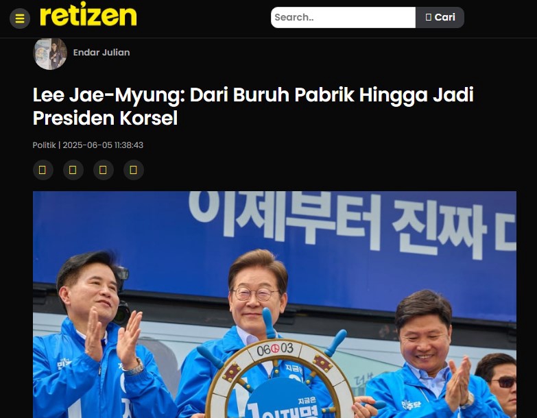 Artikel tentang kemenangan Lee Jae-Myung sebagai presiden Korsel