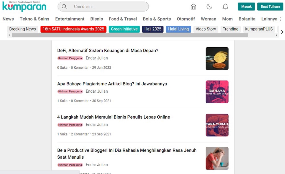 Artikel kontribusi di Kumparan - 1