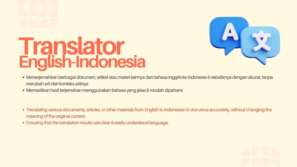 Jasa Penerjemah dan Translate Dokumen - Translator (English-Indonesian)
