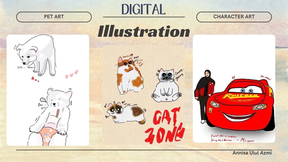 Jasa ilustrasi digital ibis Paint X. Karakter kucing lucu & portrait estetik, manual dan ekspresif