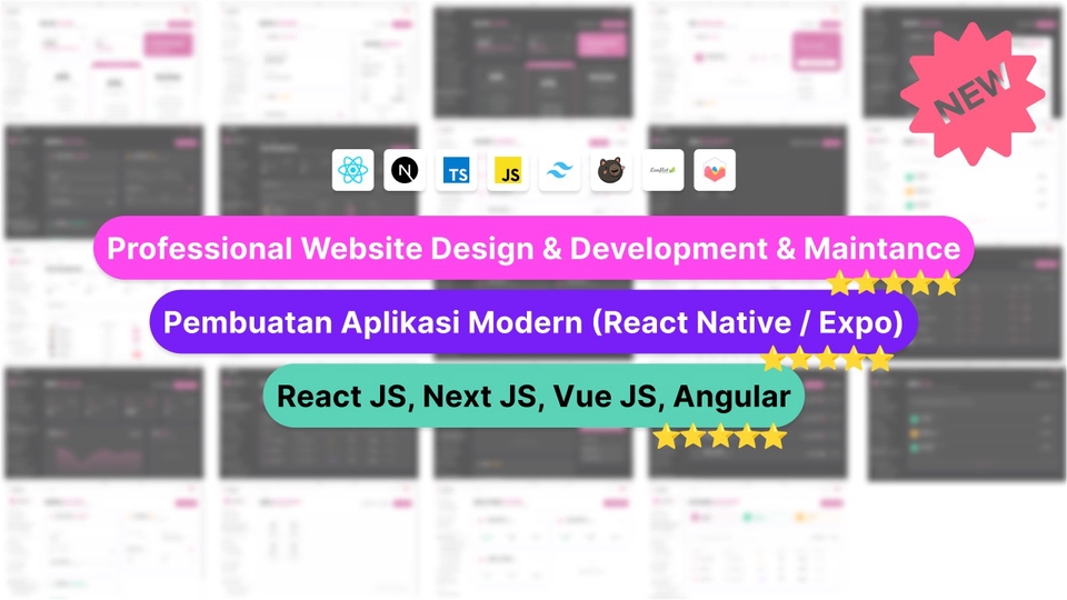 Jasa Pembuatan Website Design & Development, Aplikasi Modern, React JS, Next JS, Vue JS, Angular