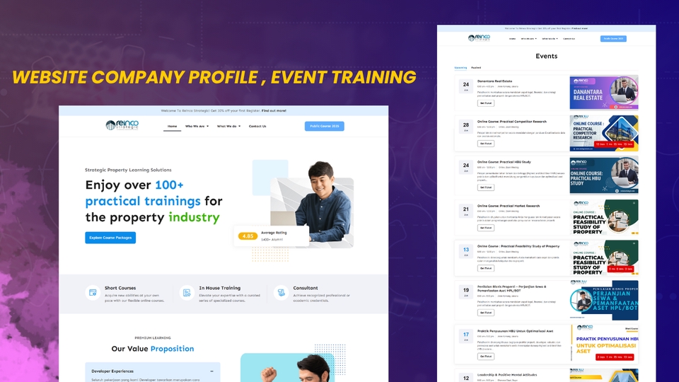 website company profile yang memeiliki fitur LMS dan Agenda Event training