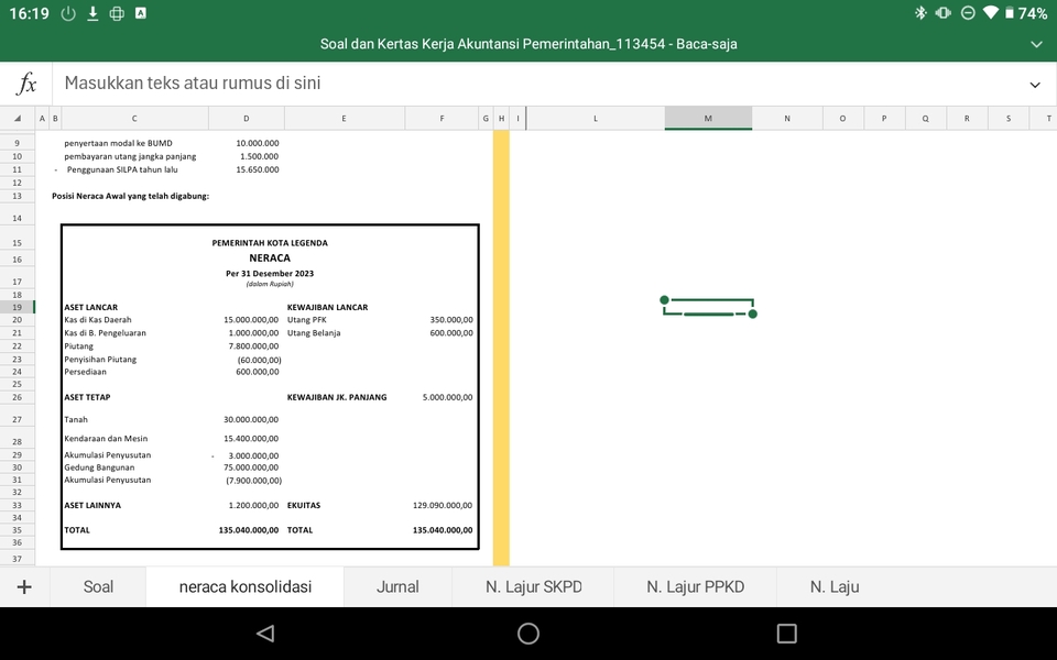 Contoh laporan neraca berisi posisi aset, kewajiban, dan ekuitas.