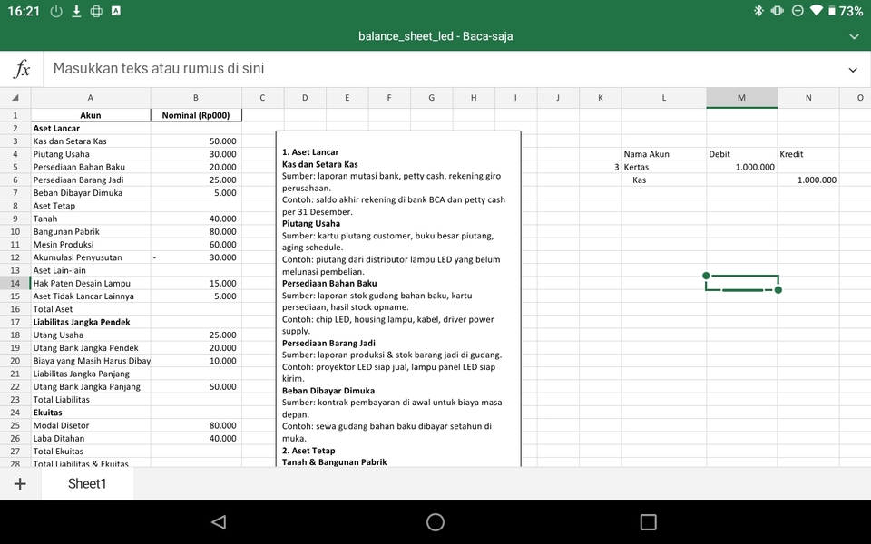 Daftar akun dan nominal transaksi keuangan yang telah dirapikan.