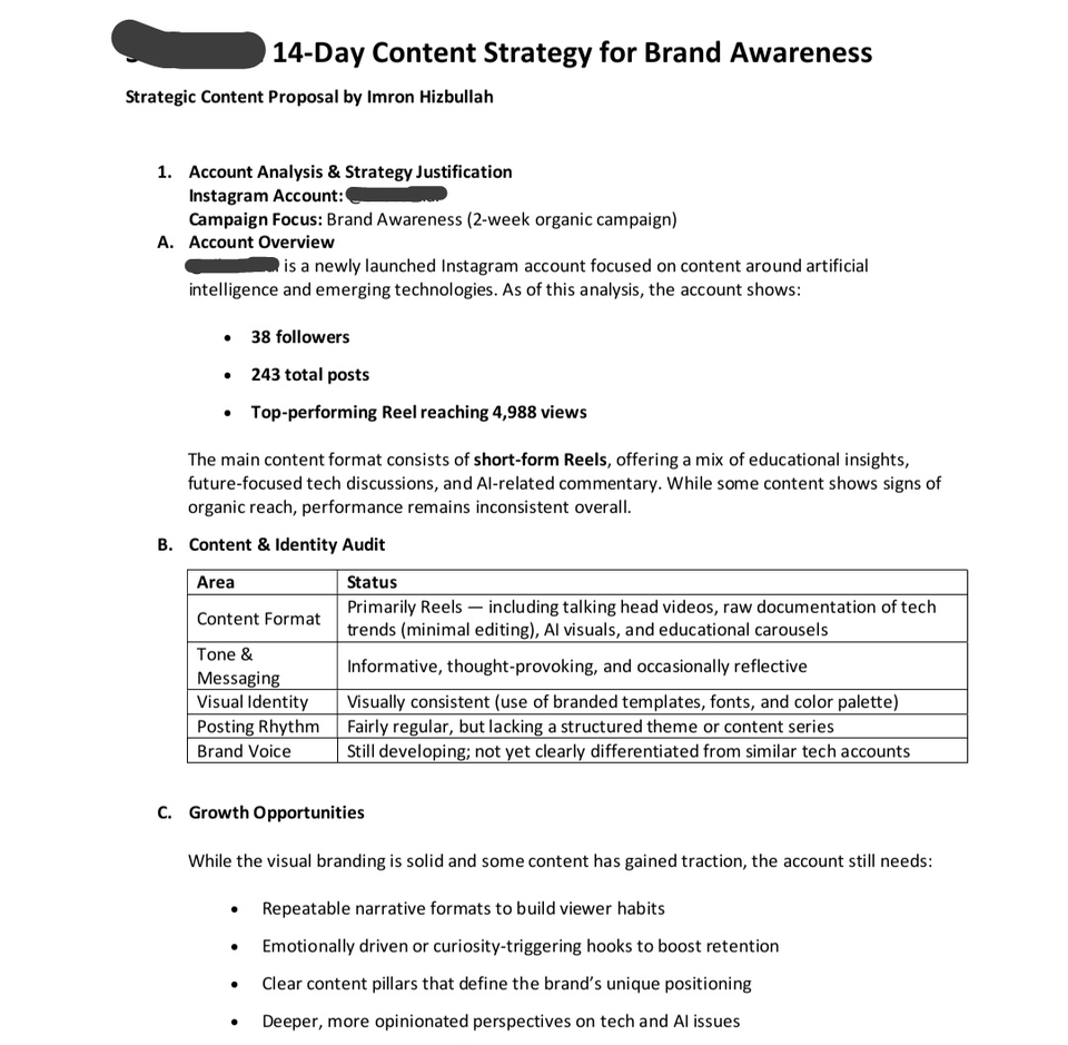 Berikut adalah contoh-contoh bagian dari draft content strategi untuk beberapa brand.