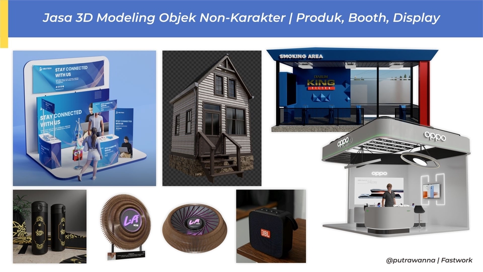 Jasa Desain 3D Rumah dan Produk dengan Visual Realistis - Spesialis 3D objek: booth, produk, display. Clean look, cocok untuk presentasi & promosi.
