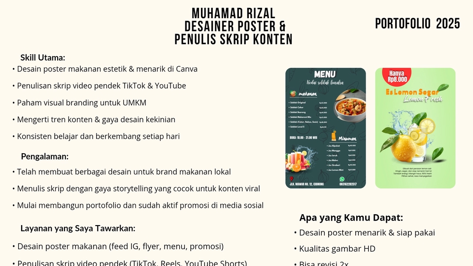 Desain menarik siap pakai untuk promosi makanan & minuman. Simple, rapi, dan kekinian.
