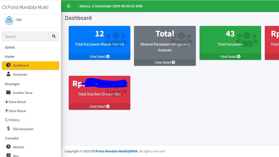 Aplikasi Perusahaan, Absensi, Keuangan