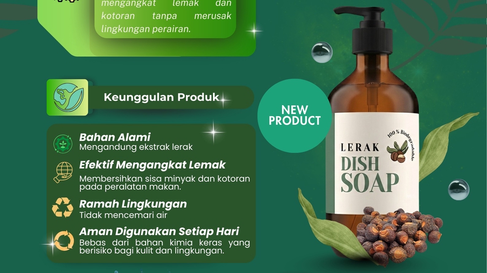Poster pengembangan produk baru dengan tagline ramah lingkungan