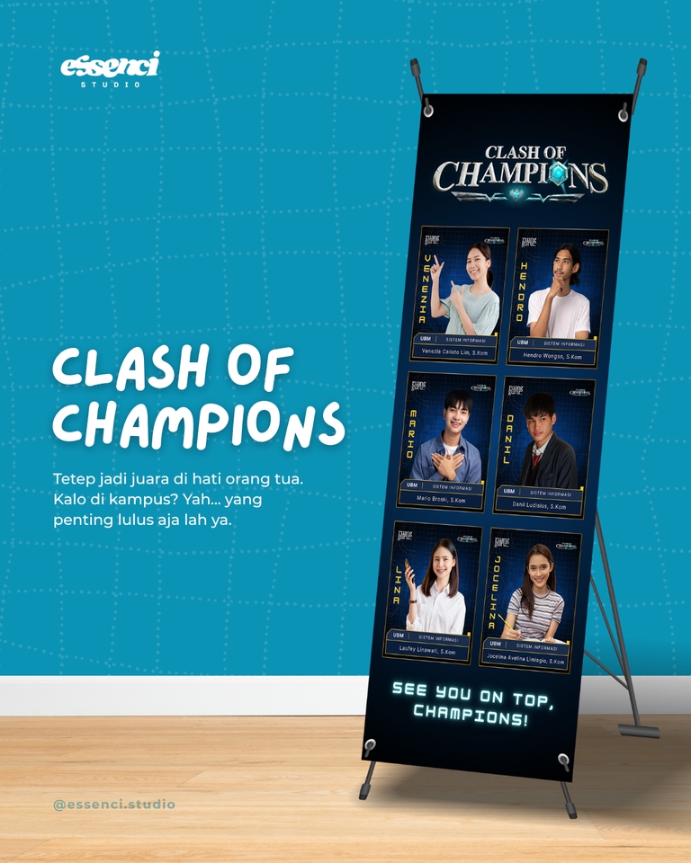 Jasa desain banner wisuda sidang lulusan tema clash of champions coc