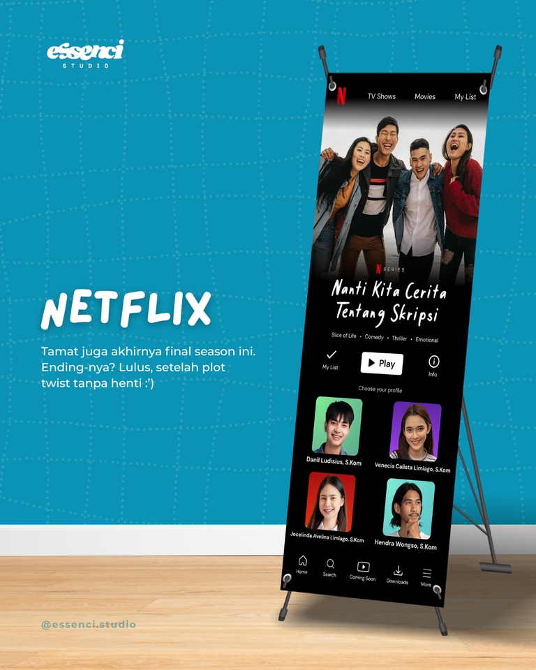 Jasa desain banner wisuda sidang lulusan tema nettflix