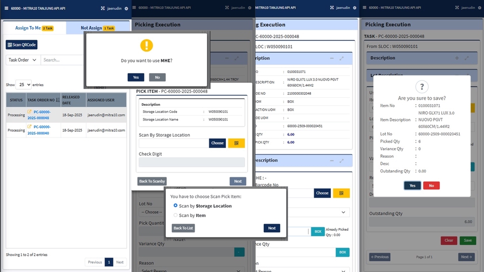 Aplikasi WMS (Warehouse Management System) - Tampilan Execution Task