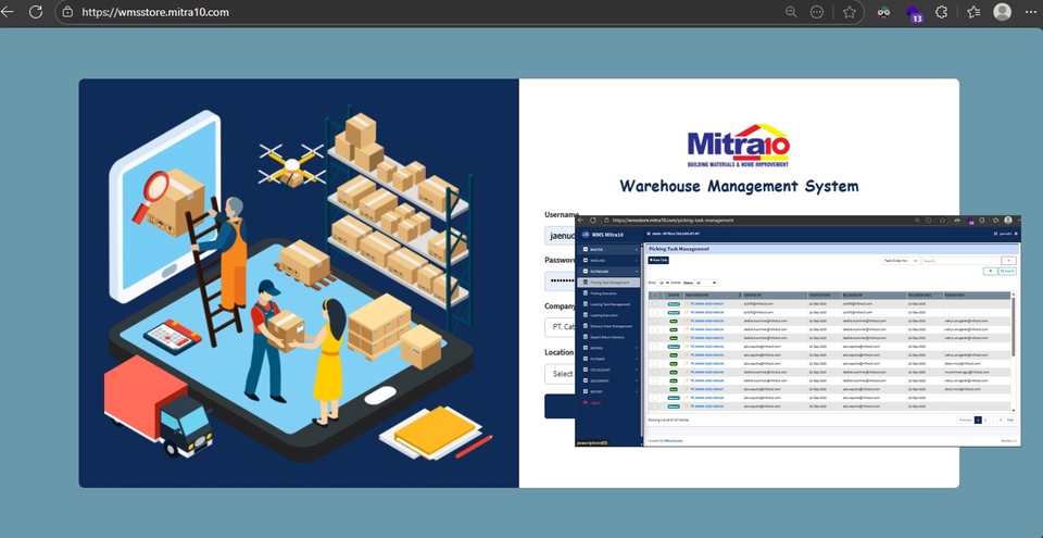 Aplikasi WMS (Warehouse Management System) - Tampilan Login & Task Management