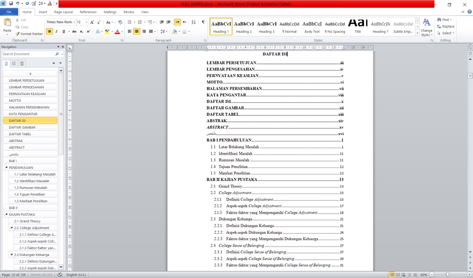 Hasil editing daftar isi