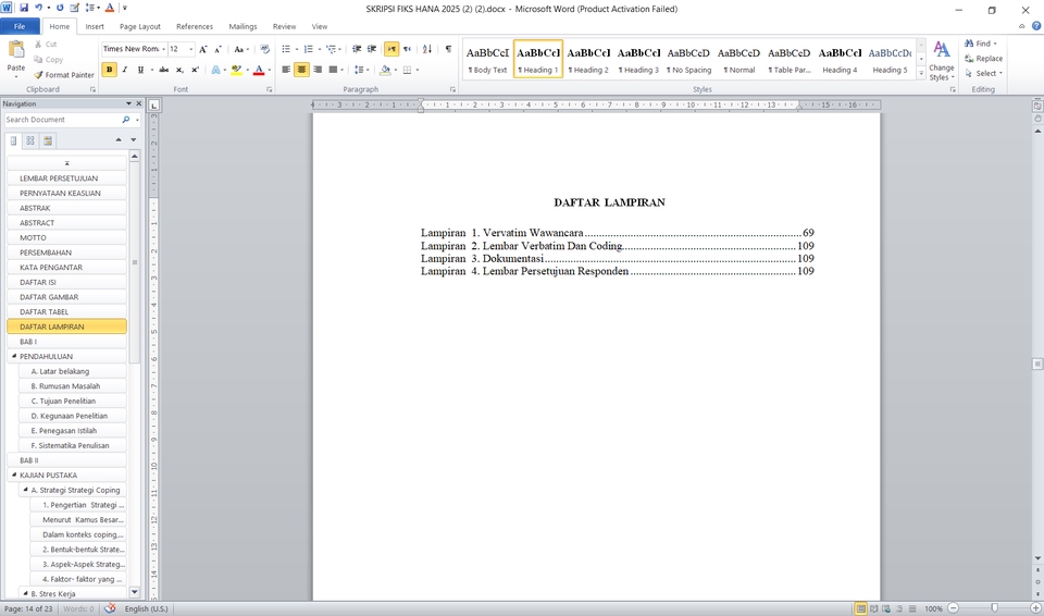Hasil editing daftar lampiran