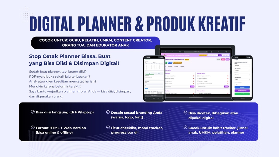 Jasa Web Design / Desain Website Profesional - Digital planner interaktif bisa diisi di HP, PDF & web, untuk guru, UMKM, dan parenting