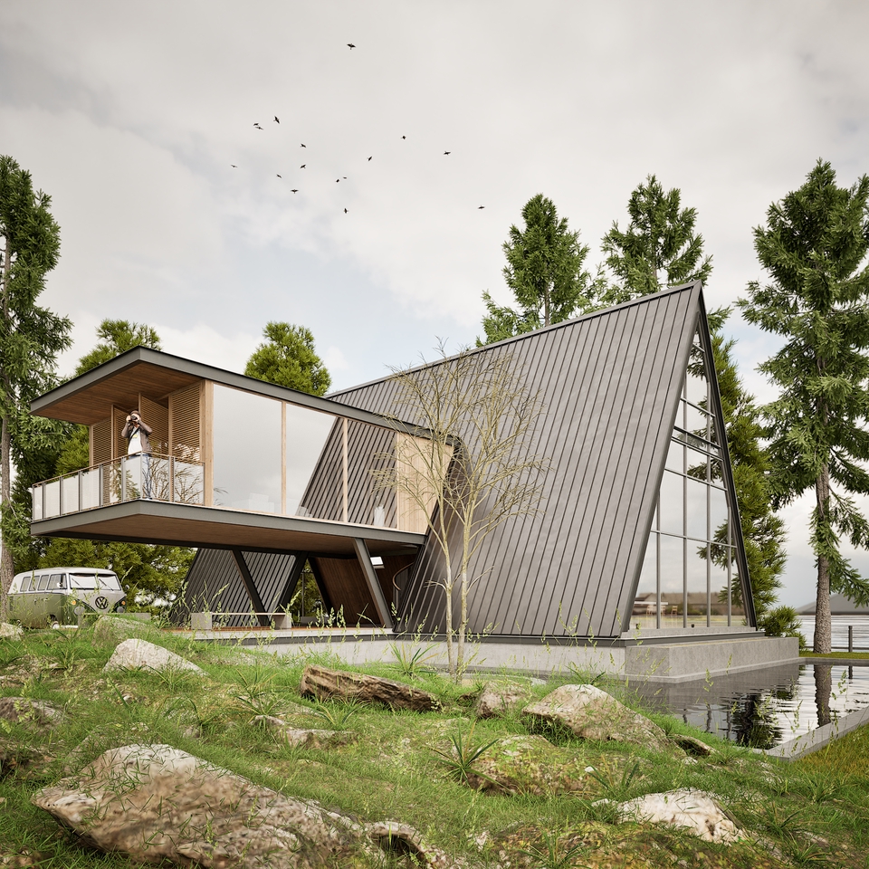 kabin tepi danau modern berbentuk A
