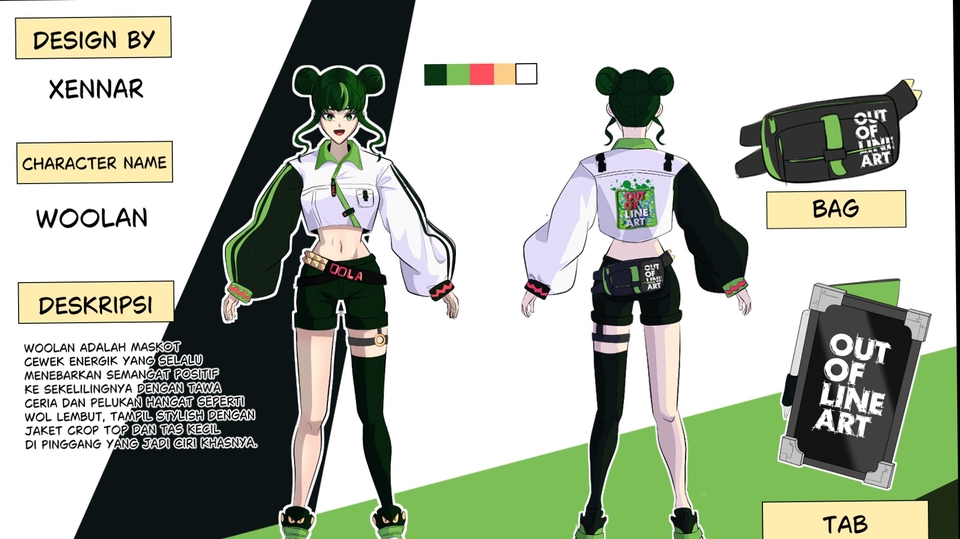 Desain maskot sebuah grup art di indonesia yang bertemakan masa muda dan kelincahan gadis muda