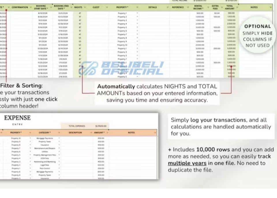 Dashboard Excel - Laporan Keuangan Untuk Rental atau Sewa Property (Kost,Hotel,Motel,Vila) dan produk yang di sewakan. - 5