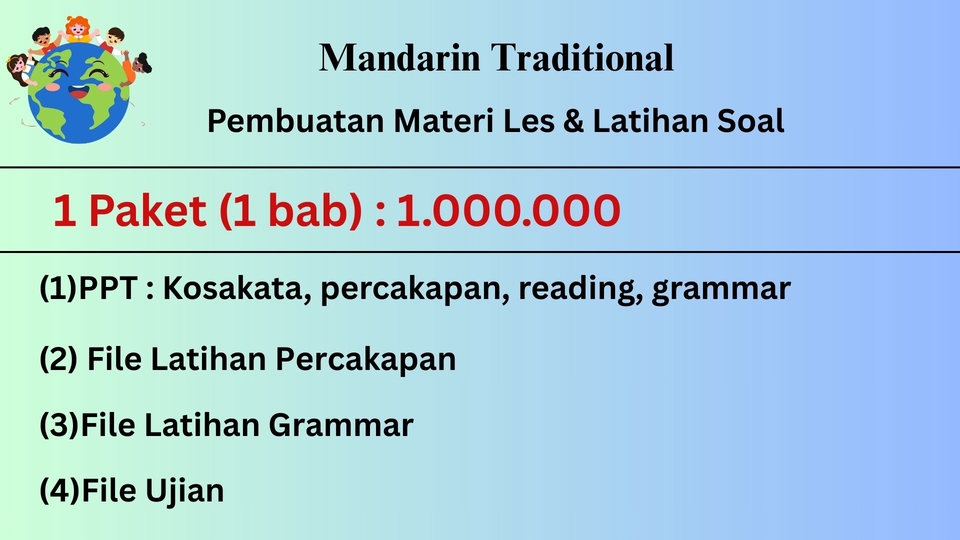 Kursus Bahasa Asing Online dengan Tutor Berpengalaman - Pembuatan Materi Les Mandarin Traditional