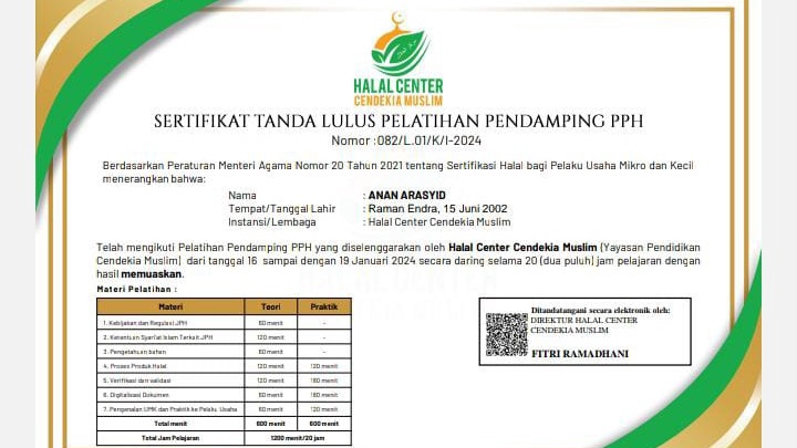 sertifikat pendamping sertifikasi halal