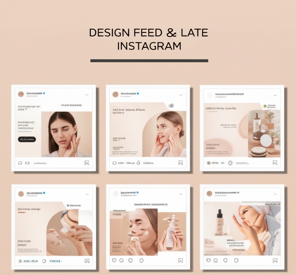 Portofolio desain feed skincare. Ciptakan tampilan brand yang konsisten & menawan.