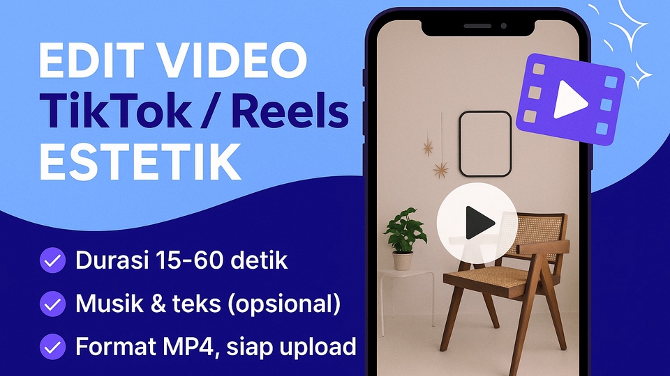 Edit video TikTok/Reels durasi 15–60 detik.
Termasuk musik, teks (opsional), 1x revisi.
siap upload.
