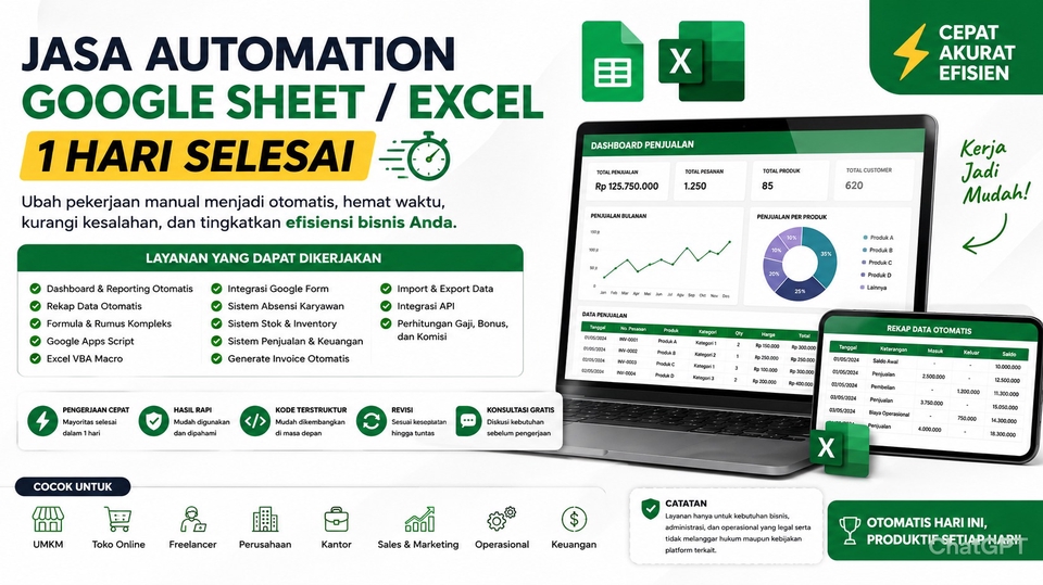 jasa automation google sheet, excel