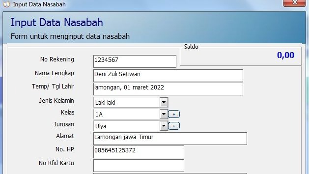 Contoh Menginput Data Nasabah di Sistem Untuk Pembukaan Rekening