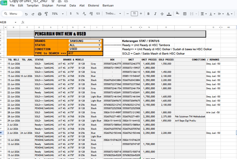 Sistem pencarian dan pengelolaan data unit menggunakan Excel