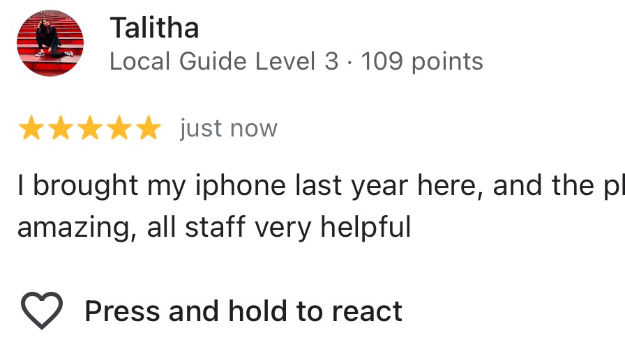 Google review for Apple Store Fifth Ave.