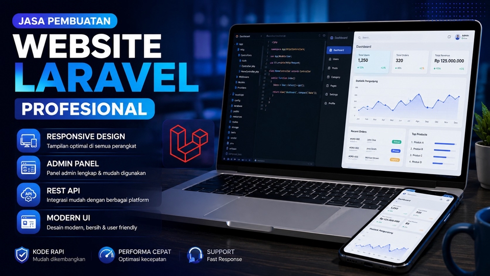 jasa pembuatan website Laravel modern dengan tampilan profesional dan responsive.
